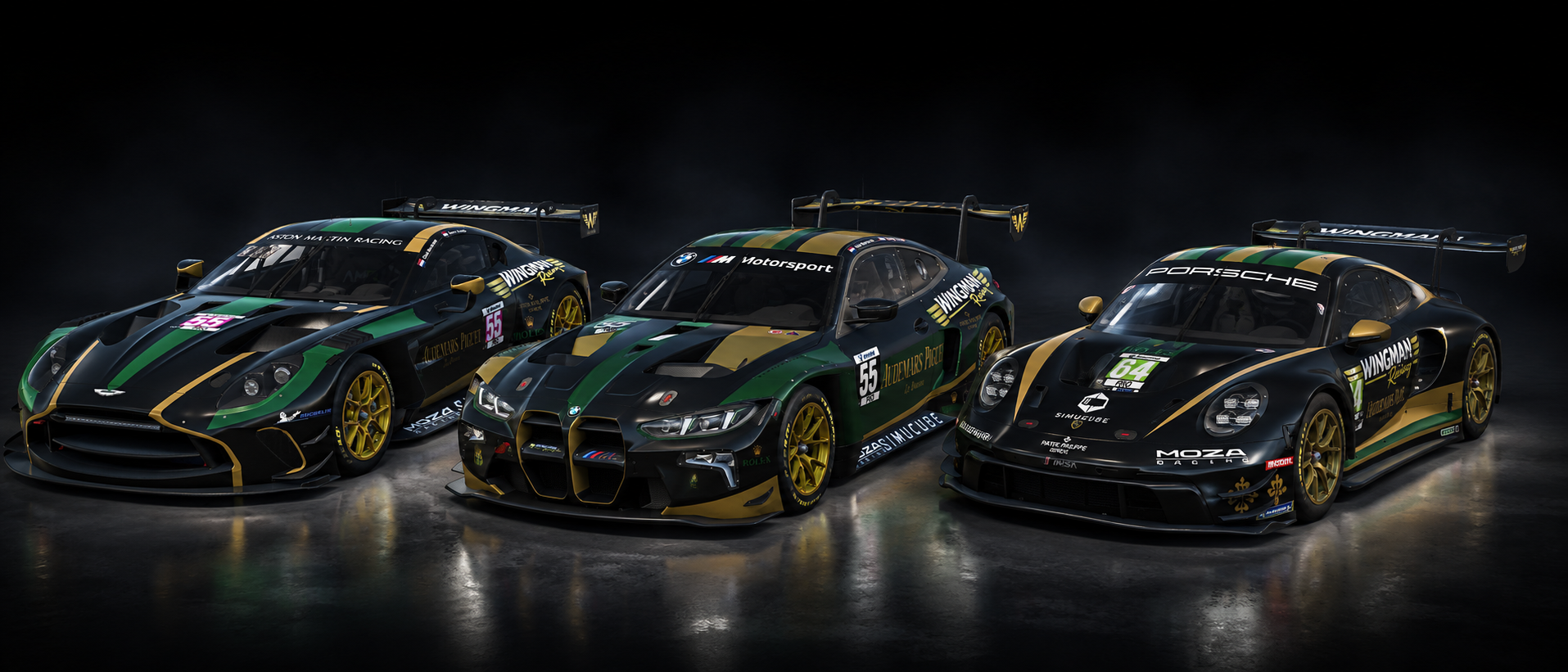 Wingman Racing Aston Martin Vantage GT3 EVO, BMW M4 GT3 EVO and Porsche 911 GT3 R 992